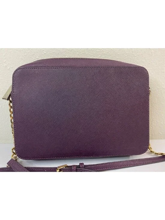 Michael Kors Crossbody Bag Purple Saffiano Leather Gold Chain Strap - Picture 6 of 12